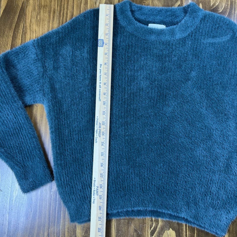 Abercrombie Fitch Soft Teal Alpaca Blend Fuzzy Cropped‎ Crewneck Sweater M - Picture 4 of 6